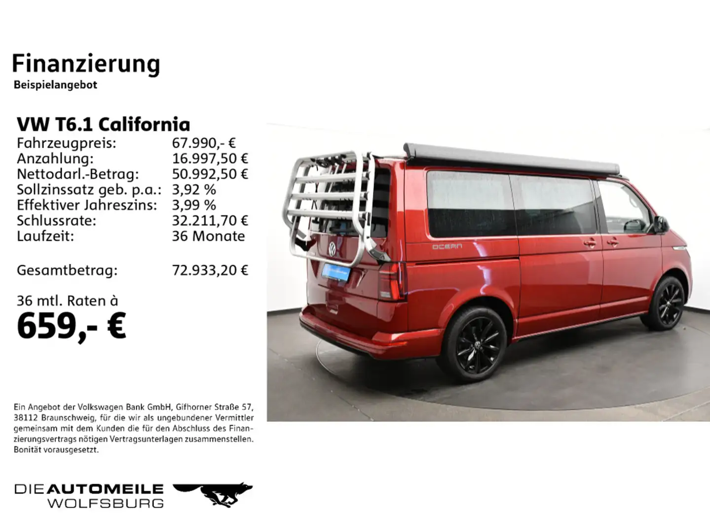 Volkswagen T6.1 California AD 2.0 TDI DSG Ocean Navi/Markis Rot - 2