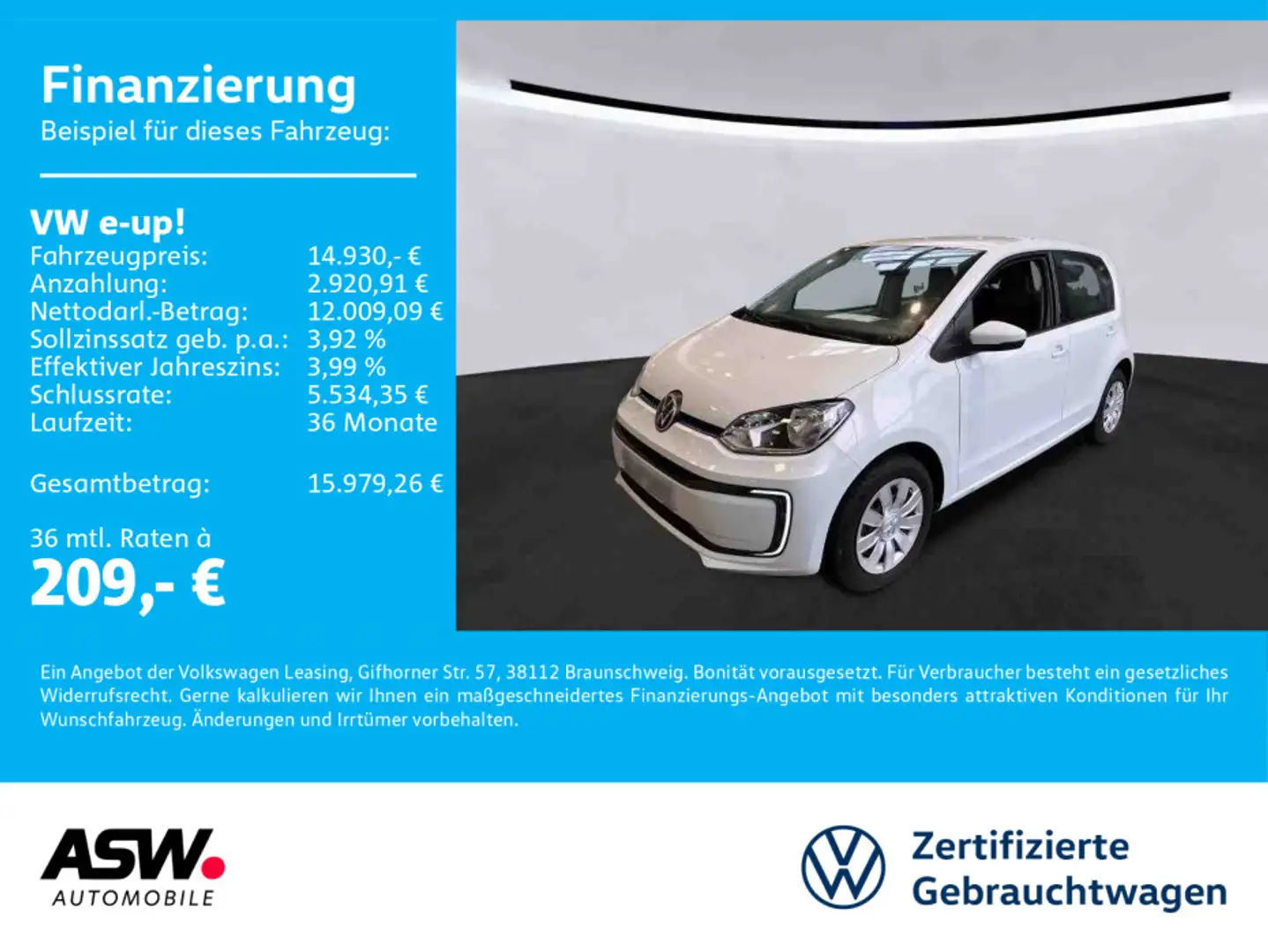 Volkswagen e-up! move up! Klima RFK PDC SHZ GRA CCS Weiß - 1