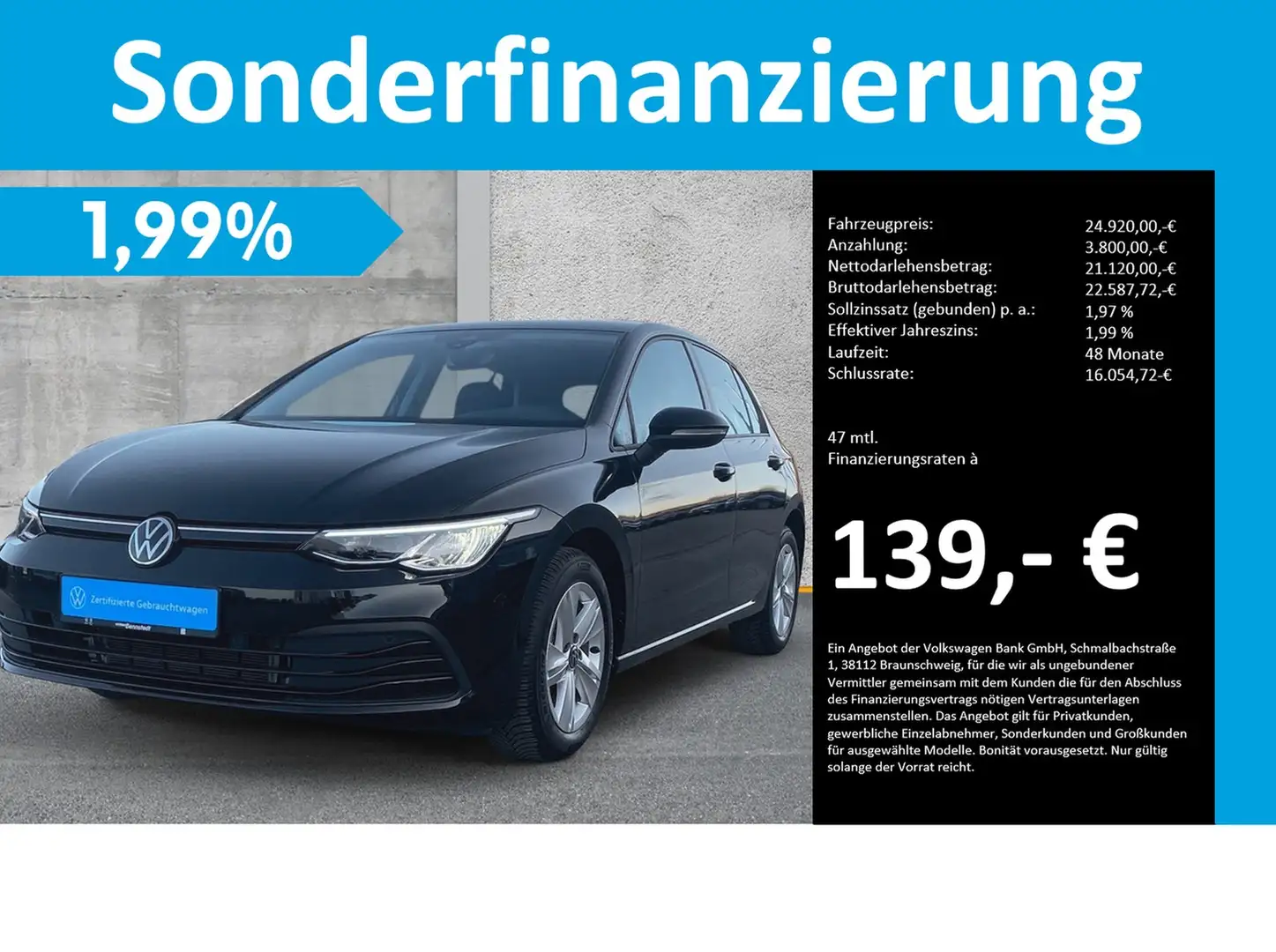 Volkswagen Golf VIII 2.0 TDI DSG Life AHK LED NAVI APP Zwart - 2