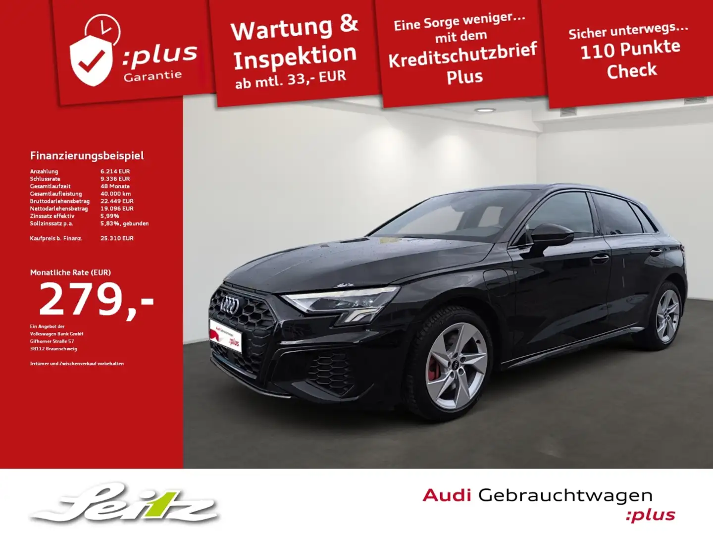 Audi A3 Sportback 45 TFSI e S line *LED*PDC*NAVI*SITZH* Negro - 1