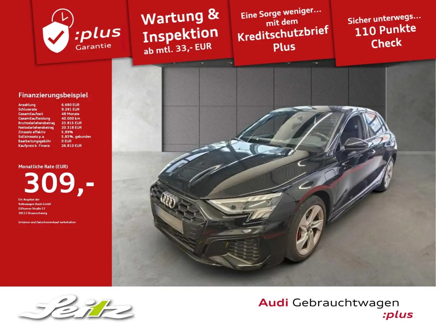 Audi A3 Sportback 45 TFSI e S line *LED*PDC*NAVI*SITZH* Schwarz - 1