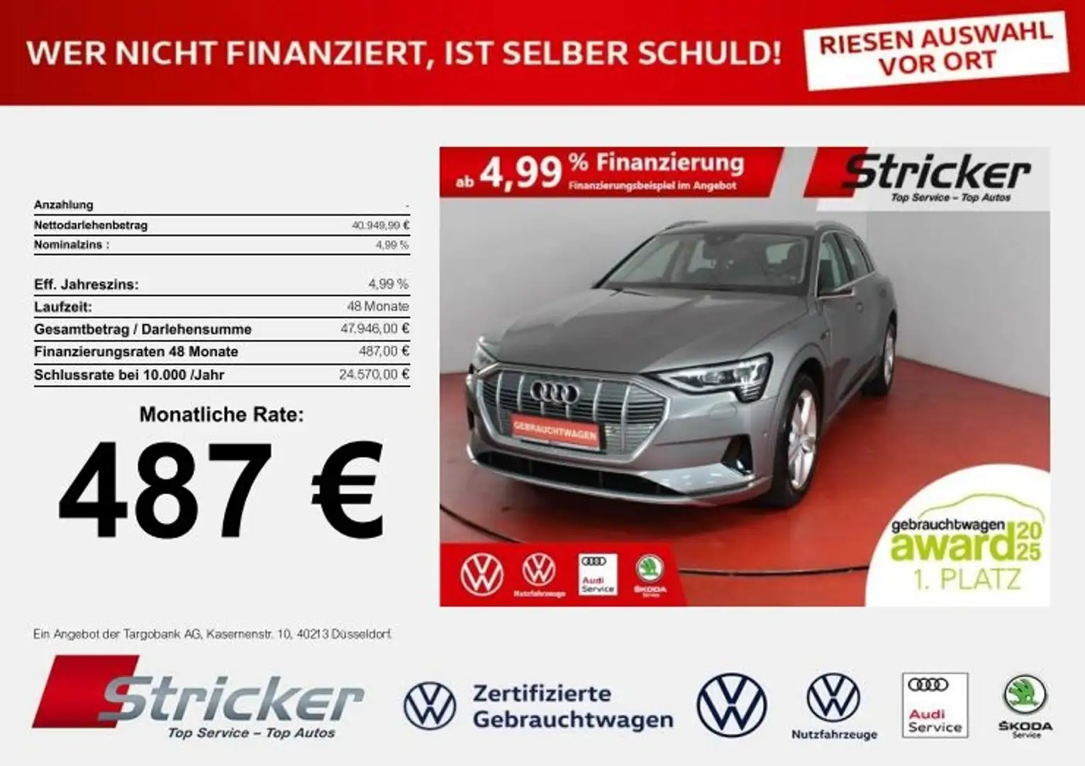Audi e-tron 55 advanced 487,-ohne Anzahlung AHK Pano Matrix Grau - 1