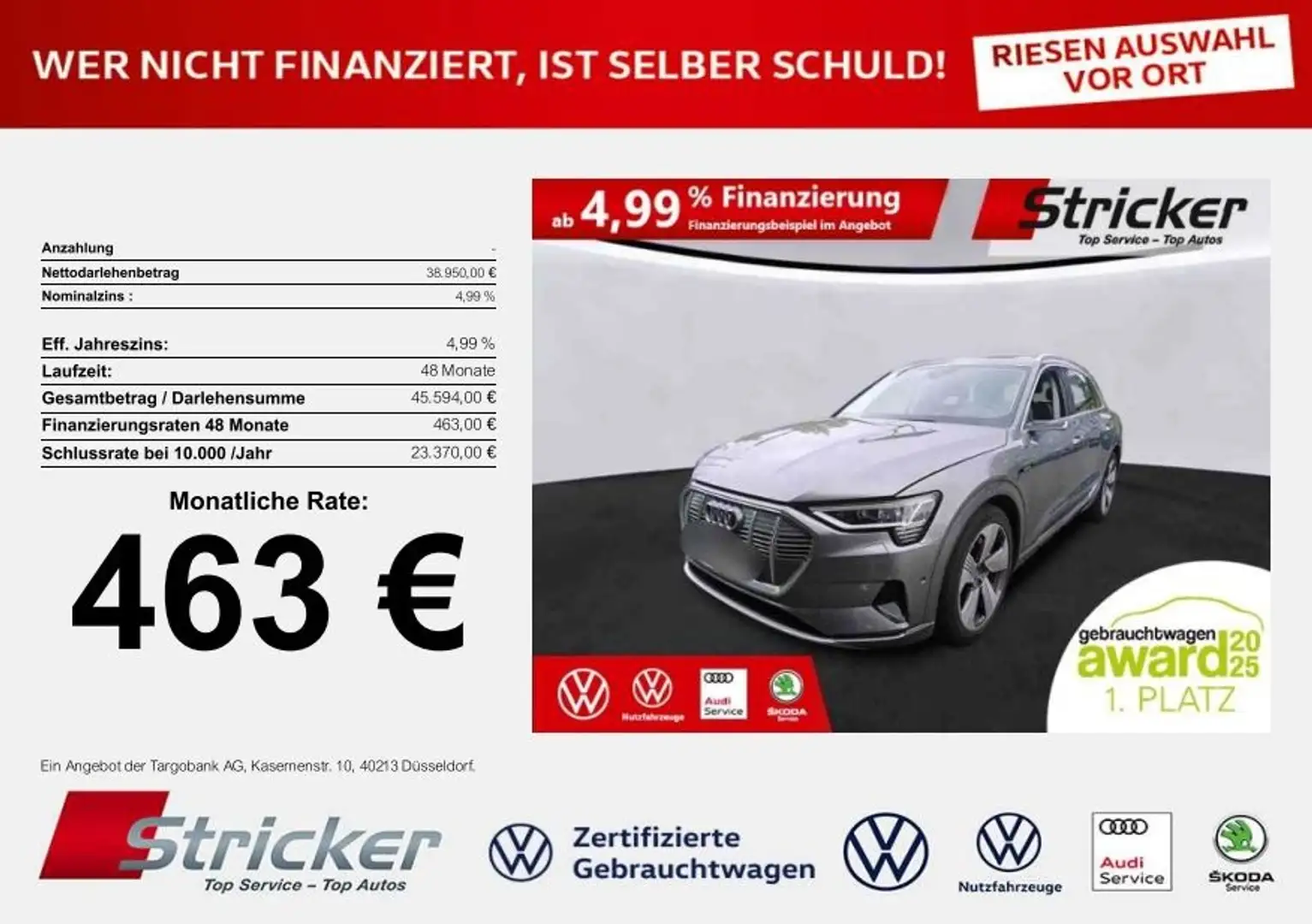 Audi e-tron 55 advanced 463,-ohne Anzahlung AHK Pano Matrix Grau - 1