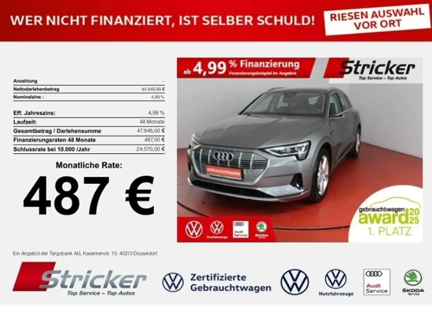 Audi e-tron 55 advanced 486,-ohne Anzahlung AHK Pano Matrix Grau - 1
