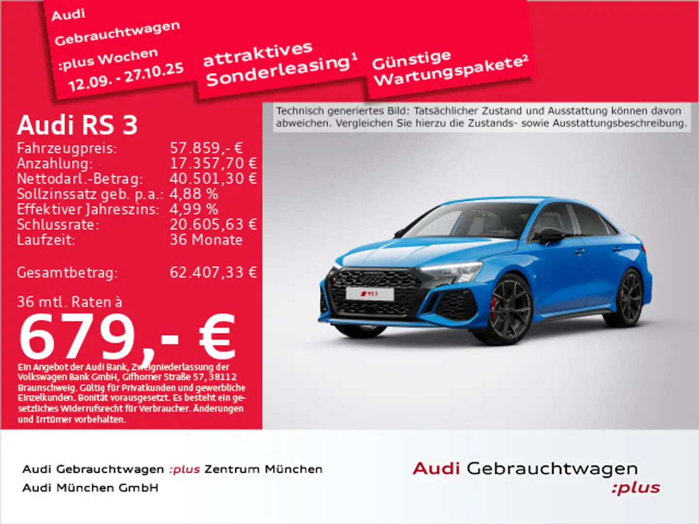 Audi RS3 RS3 Limousine S tronic B&O/280kmH/HuD/Matrix/Spo Blau - 1