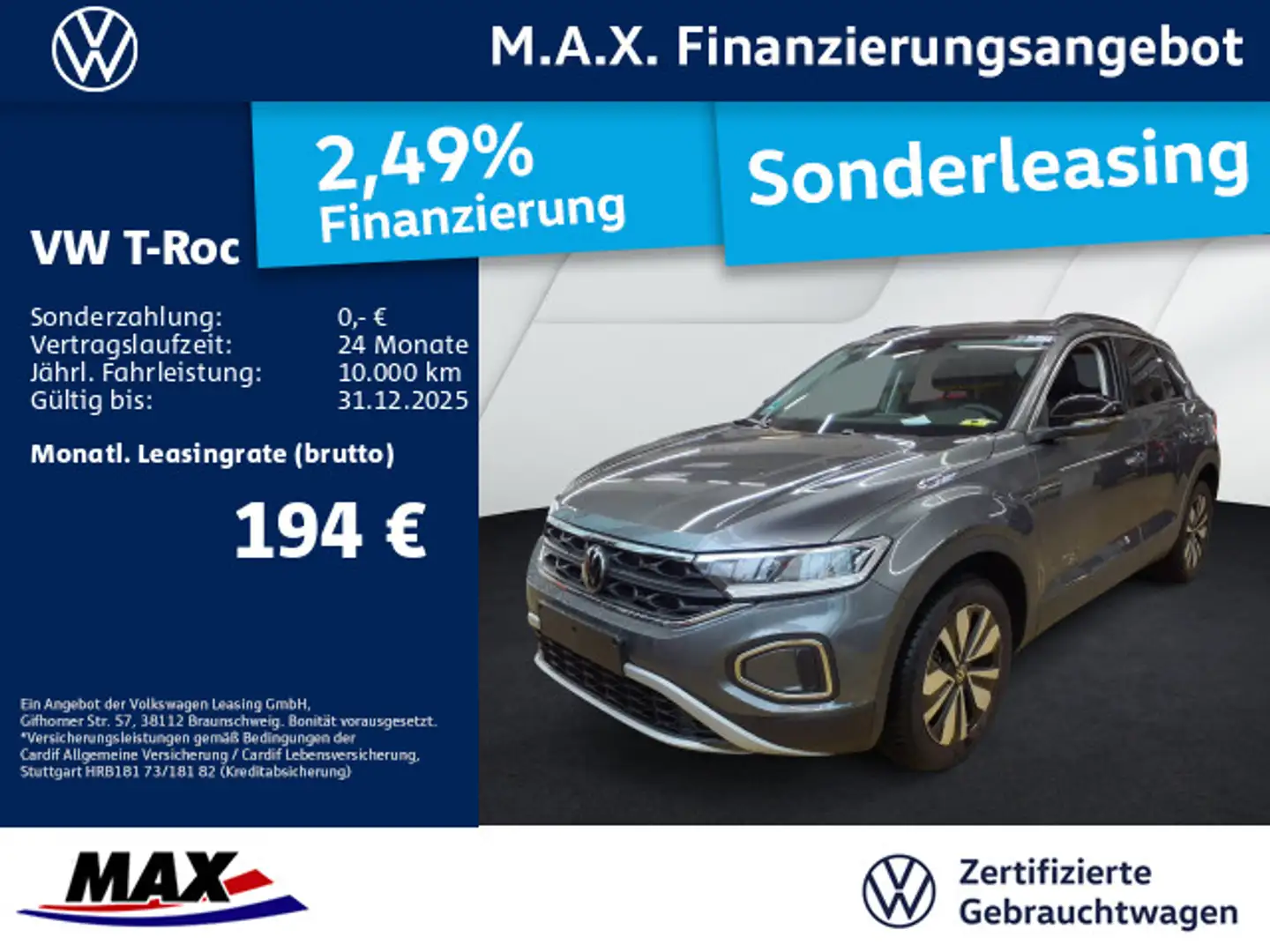 Volkswagen T-Roc 1.0 TSI GOAL LED+NAVI+ACC+PDC+ALU+APP Grau - 1