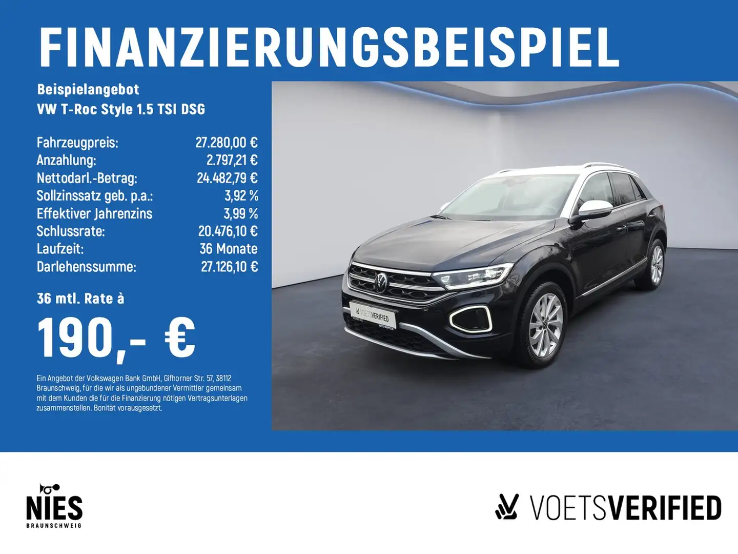 Volkswagen T-Roc Style 1.5 TSI DSG RearView+NAVI+AHK Schwarz - 2