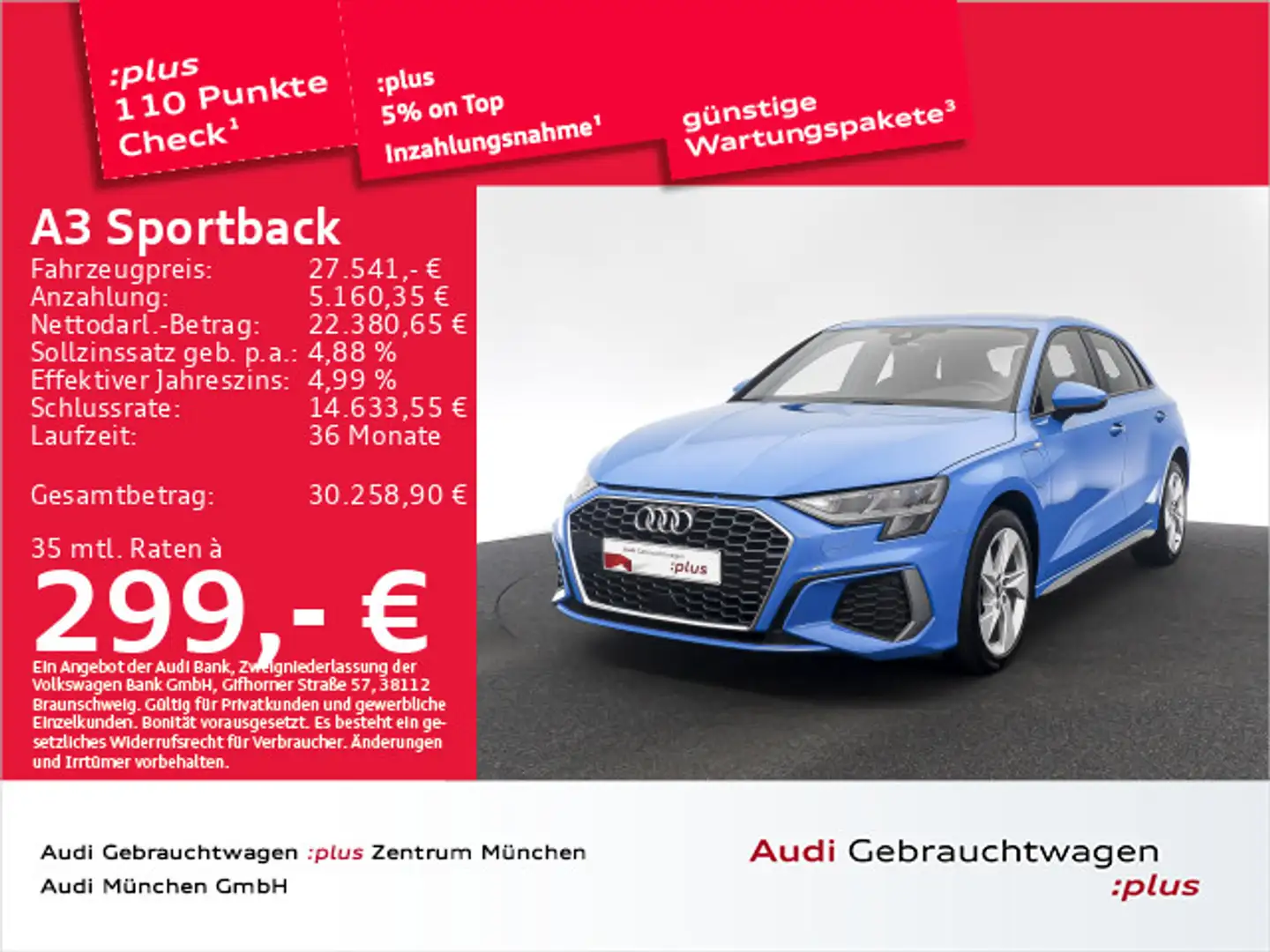 Audi A3 40 TFSI e S tronic S line Navi+ Blau - 1