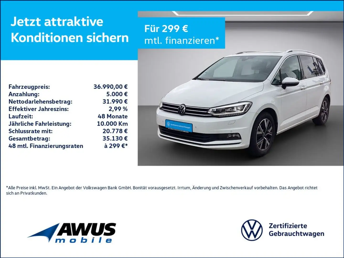 Volkswagen Touran 2.0TDI DSG Highline AHK Blanco - 1
