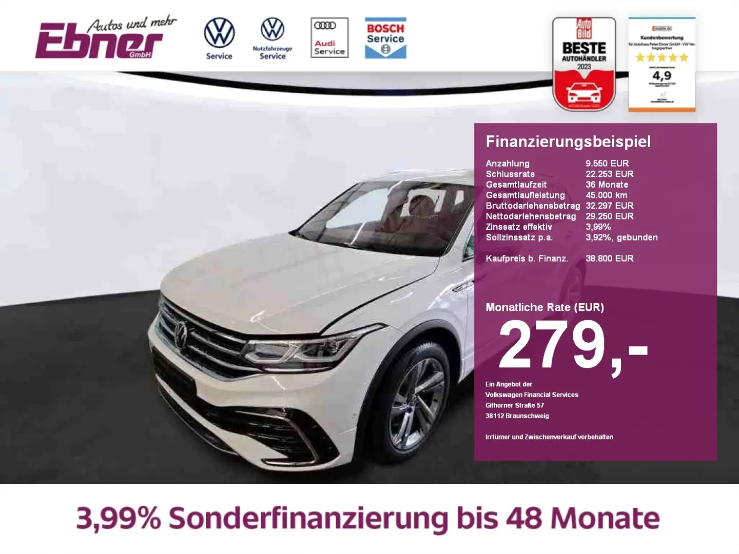 Volkswagen Tiguan Allspace R-LINE 2.0TFSI 4M DSG AHK-ASSIST+360GRAD+ACC+KEYLE Weiß - 1