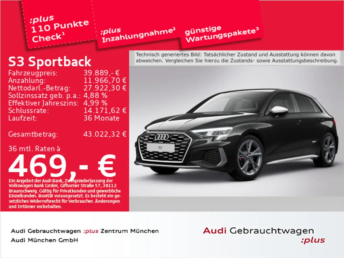 Audi S3 TFSI S tronic Navi+/Virtual/PDC+ Schwarz - 1