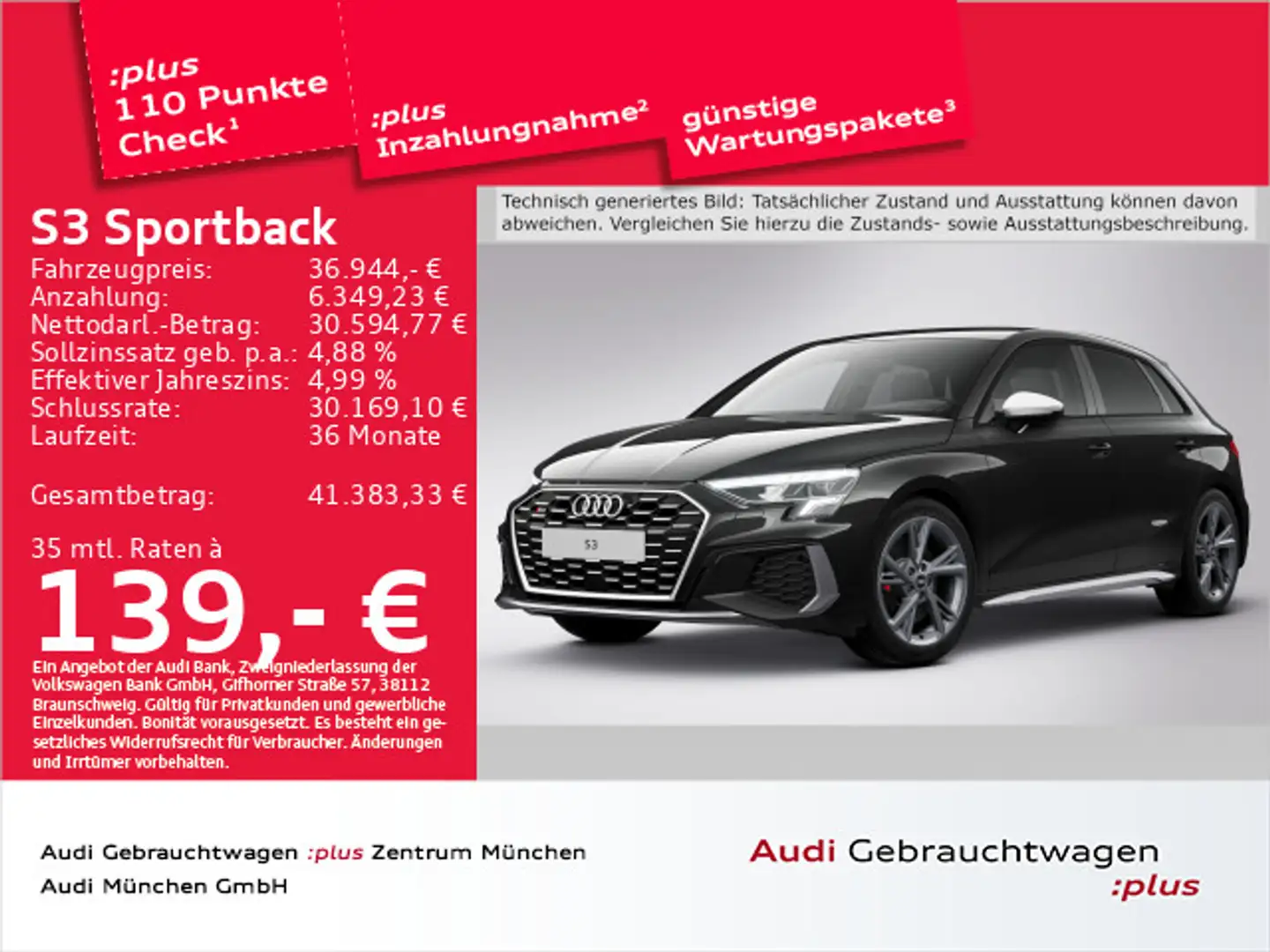 Audi S3 TFSI S tronic Navi+/Virtual/PDC+ Schwarz - 1
