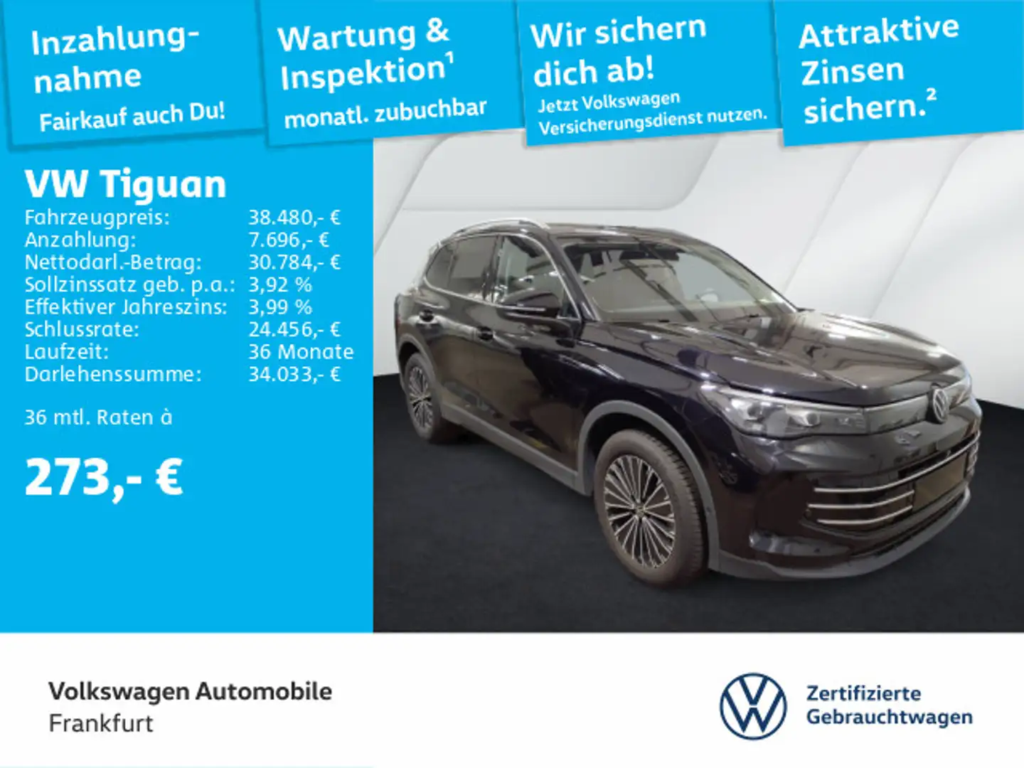 Volkswagen Tiguan 1.5 eTSI DSG Elegance Navi IQ.Light DAB+ Schwarz - 1