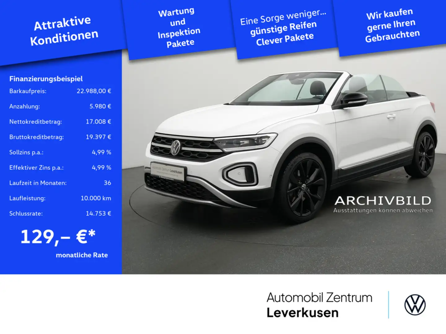 Volkswagen T-Roc Cabrio Style NAVI VIRT ACC KAM SHZ LED Weiß - 1