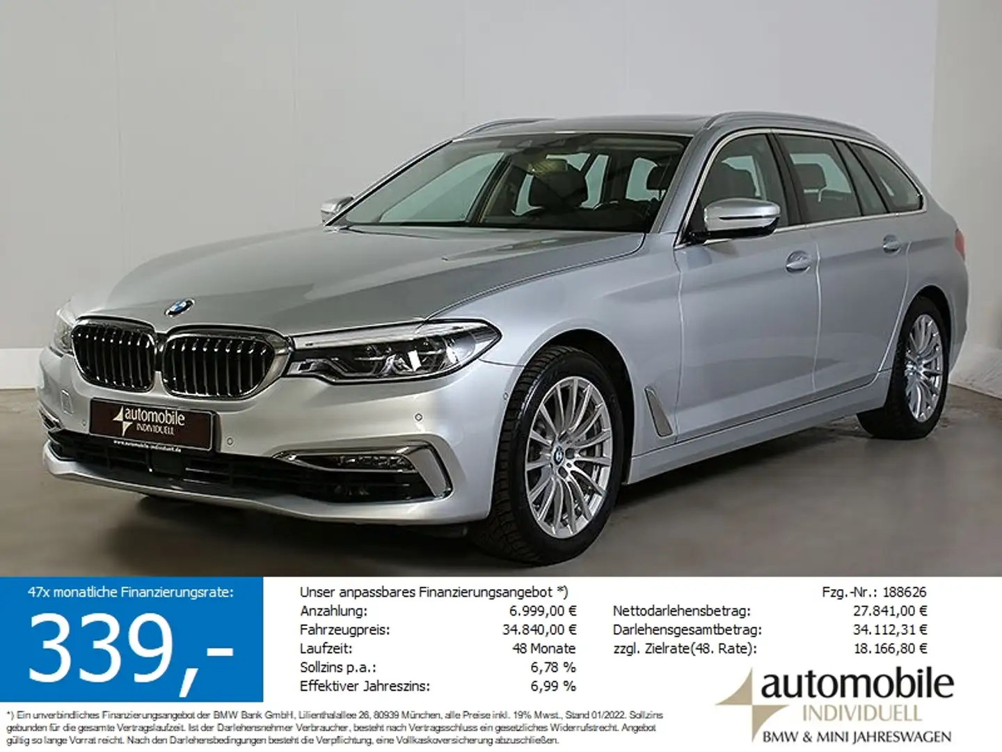 BMW 530 i xDr AT Luxury Line LED ACC HuD DAB Standhei Argent - 1