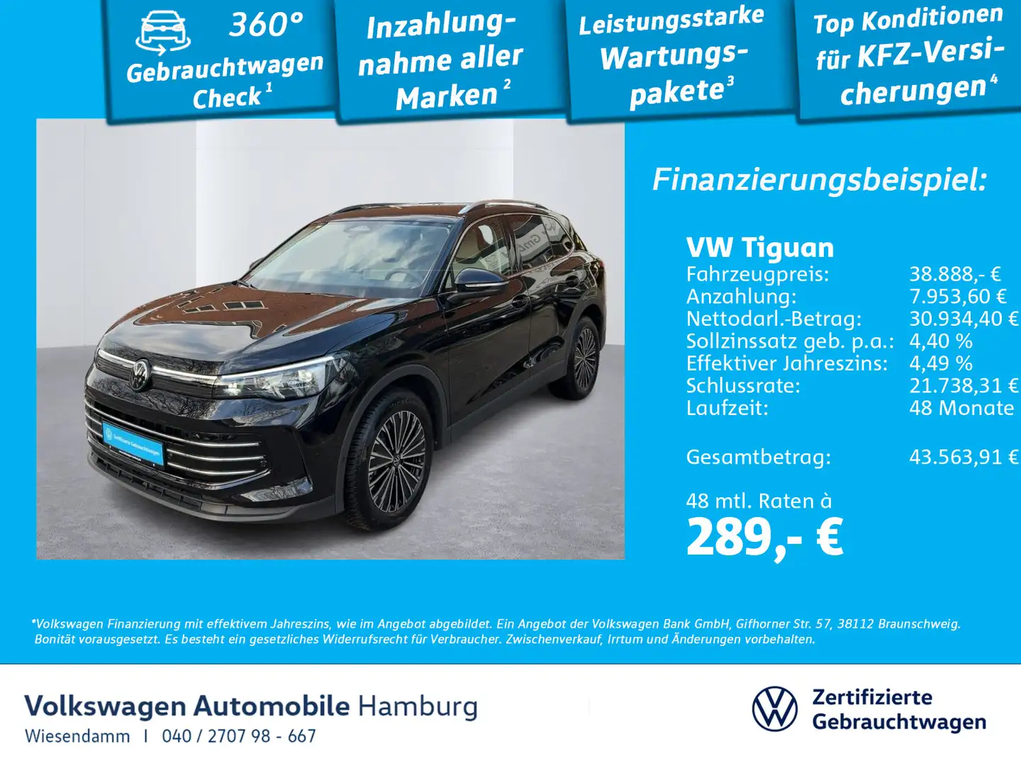 Volkswagen Tiguan 2.0 TDI DSG Elegance AHK Navi Kamera Schwarz - 1