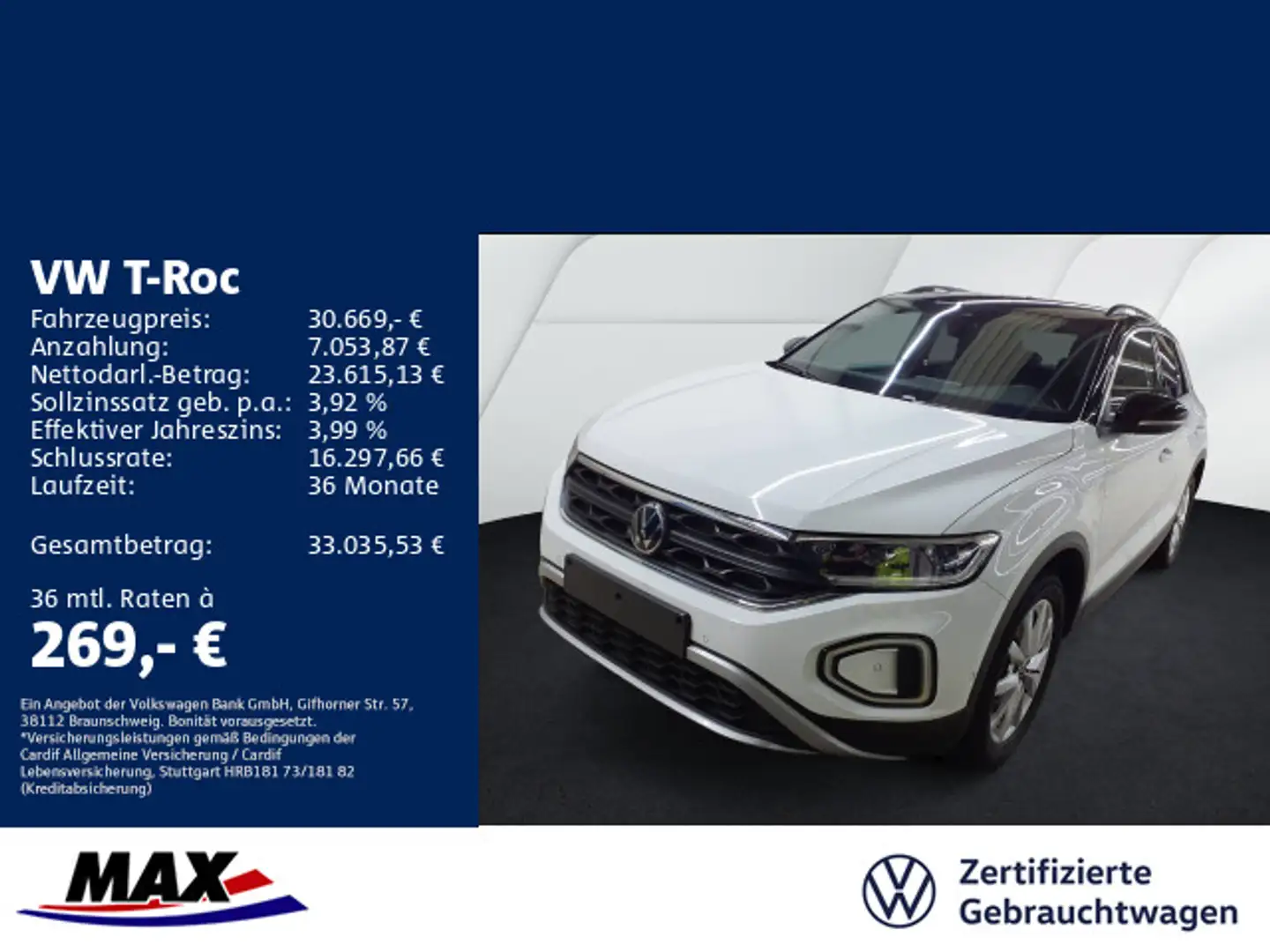 Volkswagen T-Roc 2.0 TDI DSG LIFE AHK+LED+NAVI+ACC+KAMERA+ Weiß - 1
