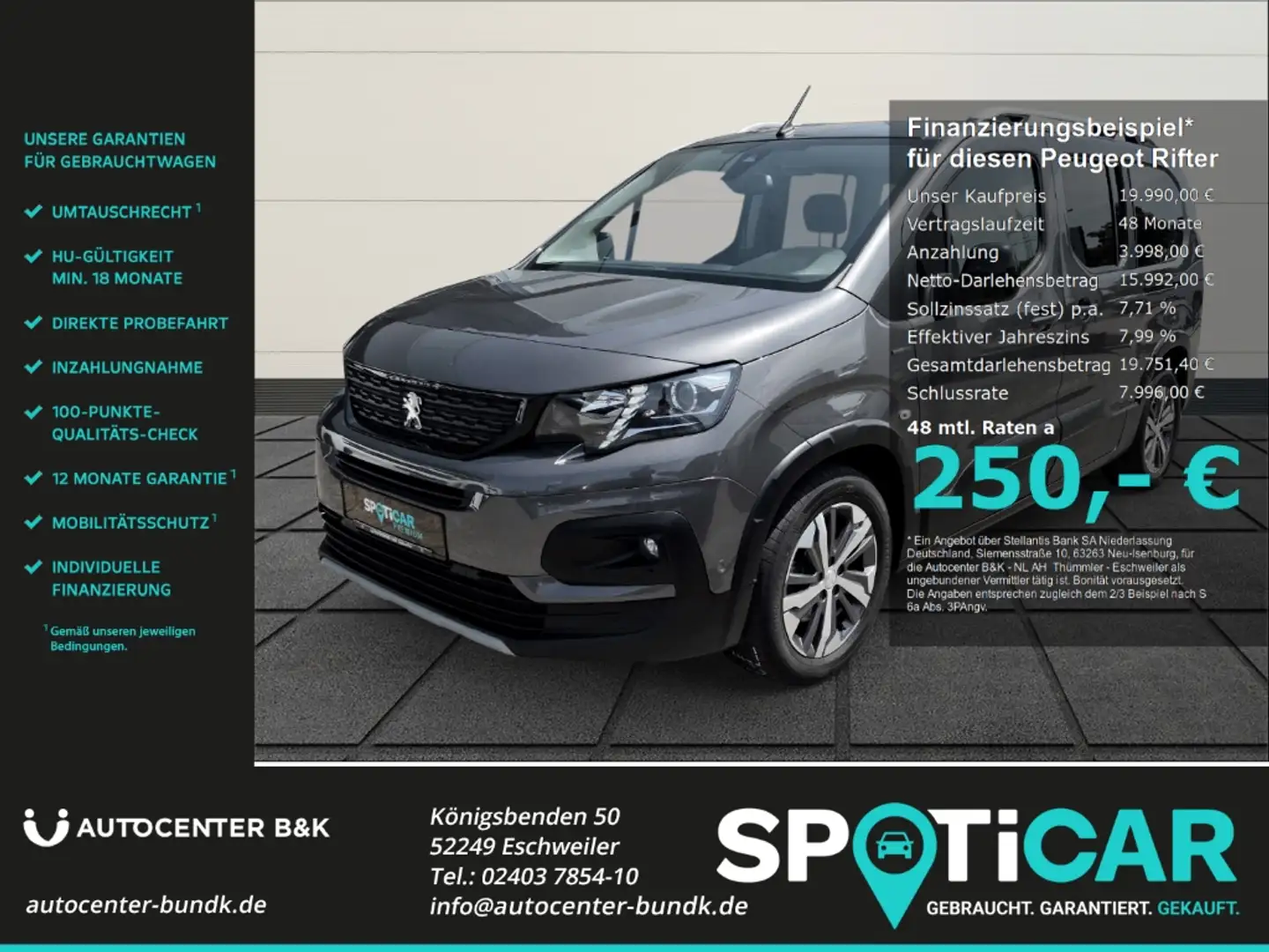 Peugeot Rifter Allure L2 BlueHDi 130 7-Sitzer AHK-abnehmbar Navi Grau - 1