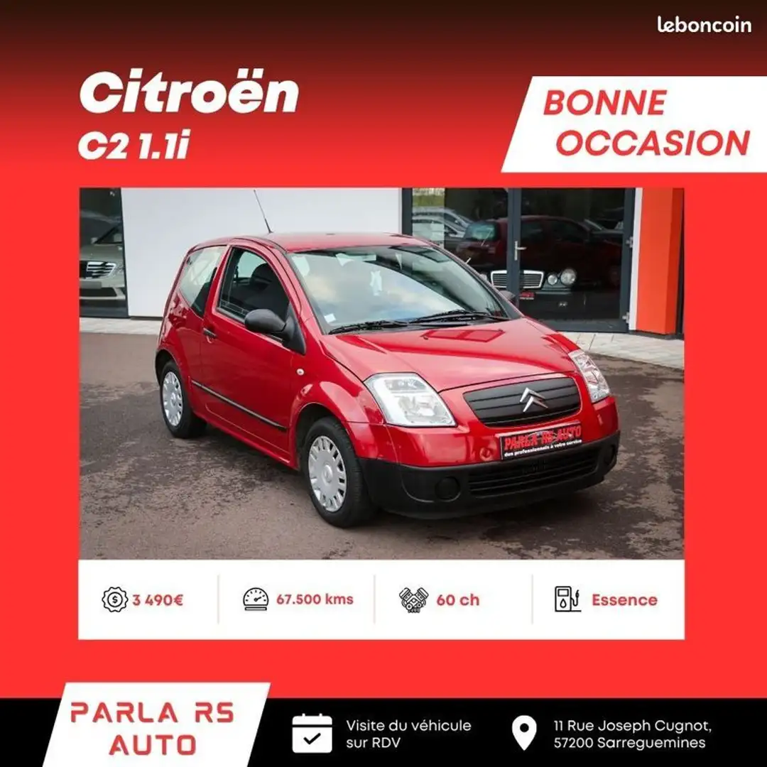Citroen C2 Citroën 1.1i 60ch 1ère main Rood - 1