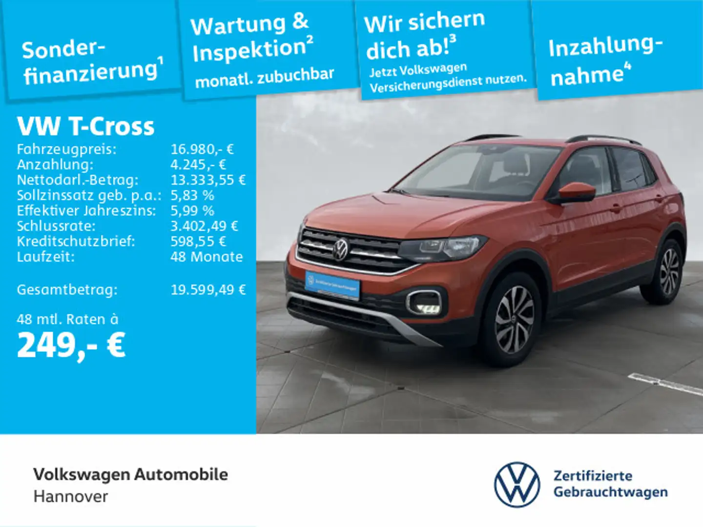 Volkswagen T-Cross 1.0 TSI Navi PDC SHZ ACC Orange - 1