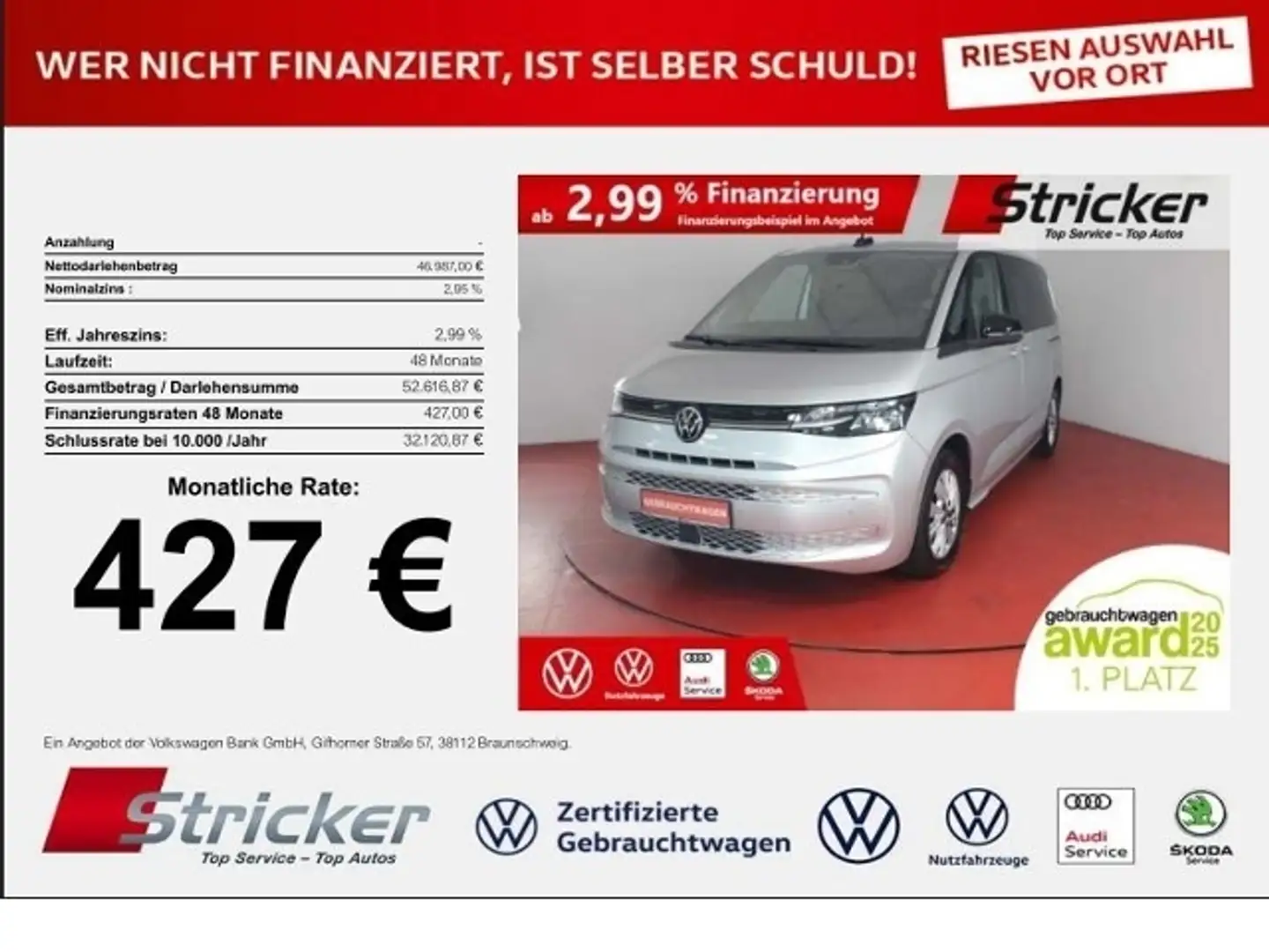 Volkswagen T7 Multivan Life 2.0TDI DSG 427,-ohne Anzahlung AHK Vis-a-Vis Silber - 1