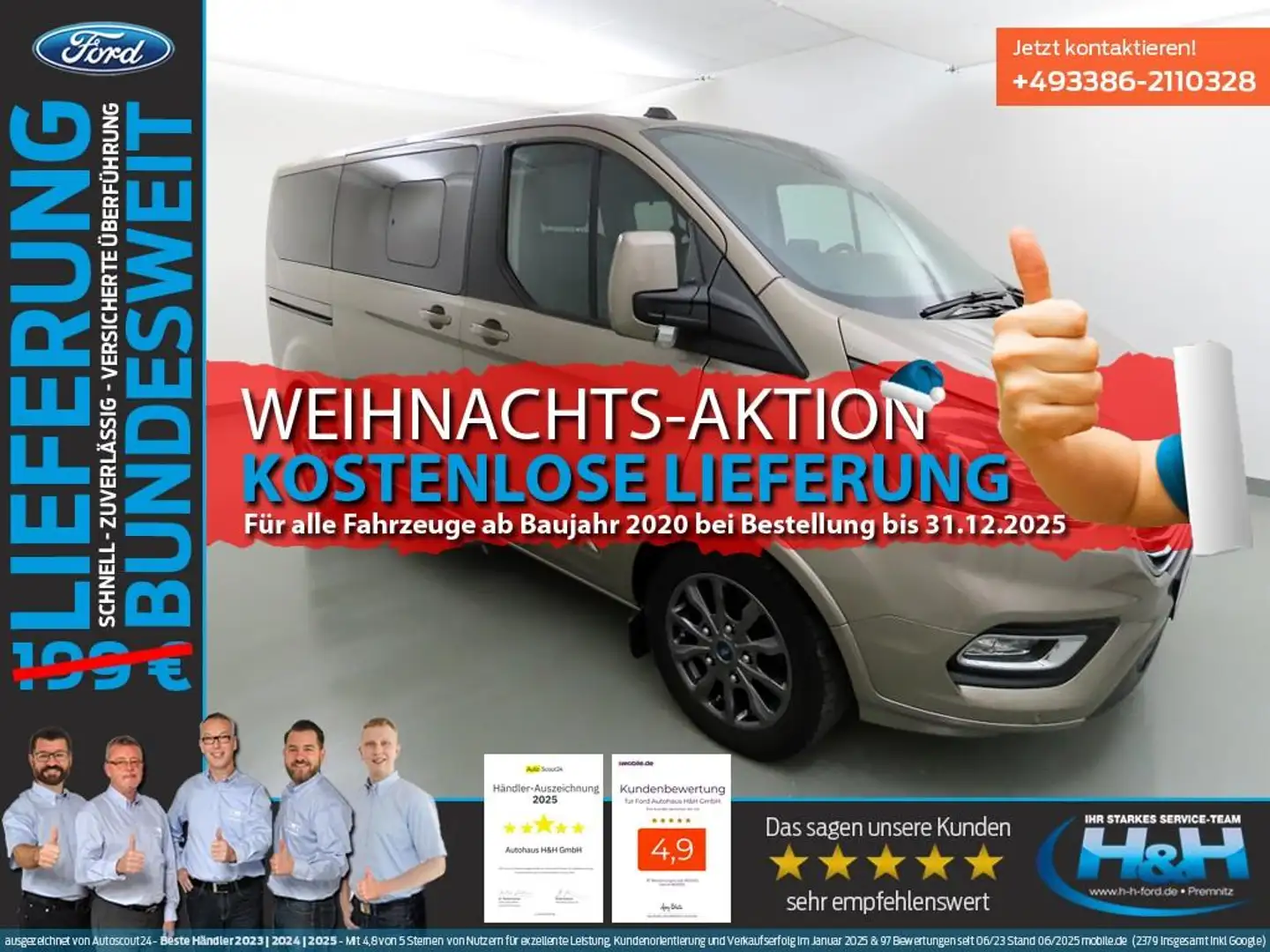 Ford Tourneo Custom 2.0 M-Hybrid L1 Titanium X Xenon Silber - 1