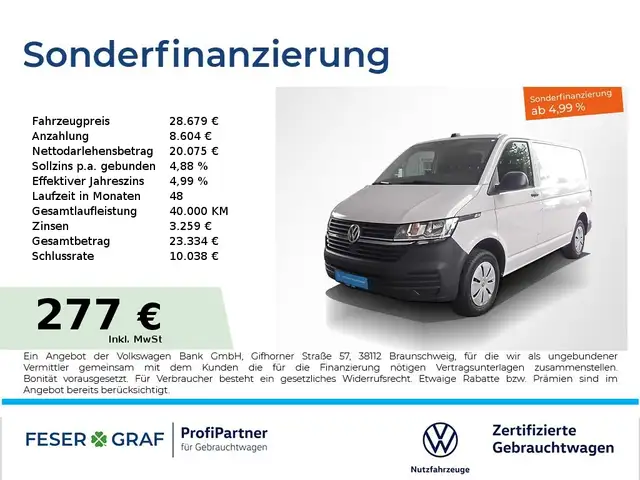 Volkswagen T6.1 Transporter 6.1 Kasten 2.0 TDI PDC Klimaanlage Heckklappe