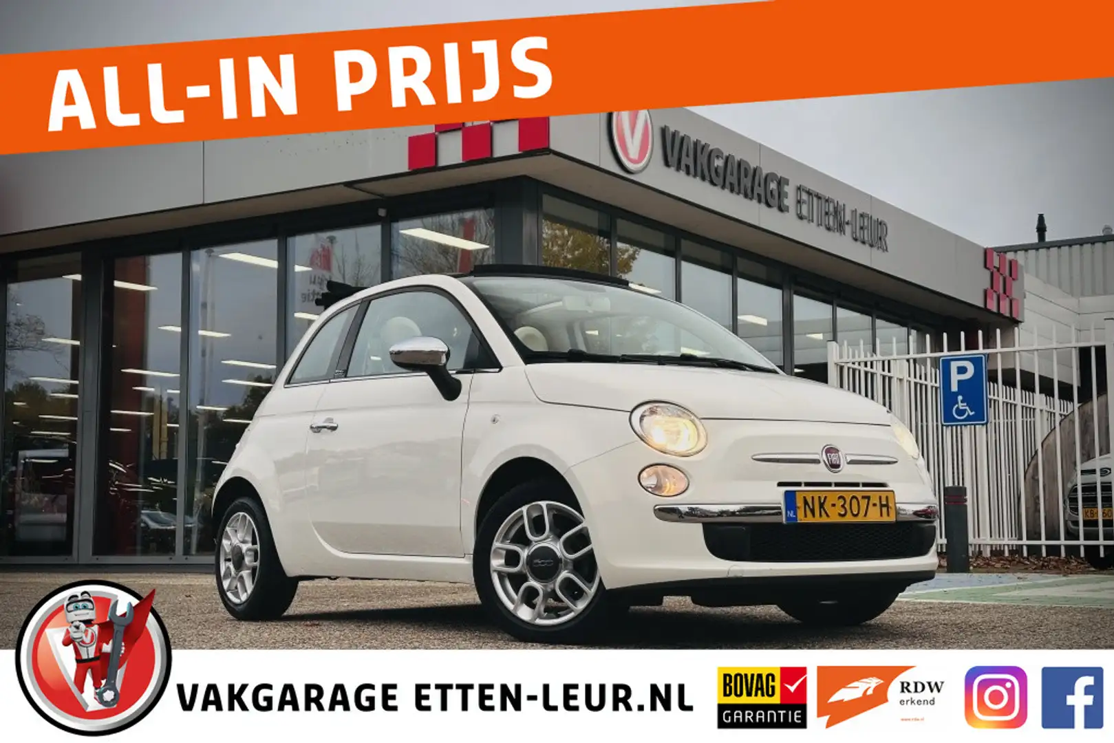 Fiat 500C 1.2 Lounge Cabrio | PARKEERSENSOREN | AIRCO Wit - 1