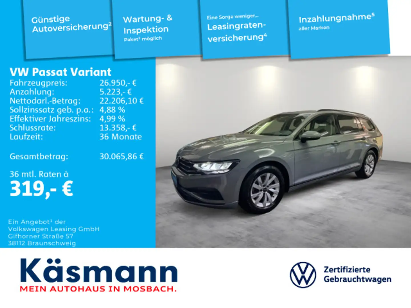 Volkswagen Passat Variant 1.5TSI DSG AHK KAM NAVI SHZ ACC Grau - 1
