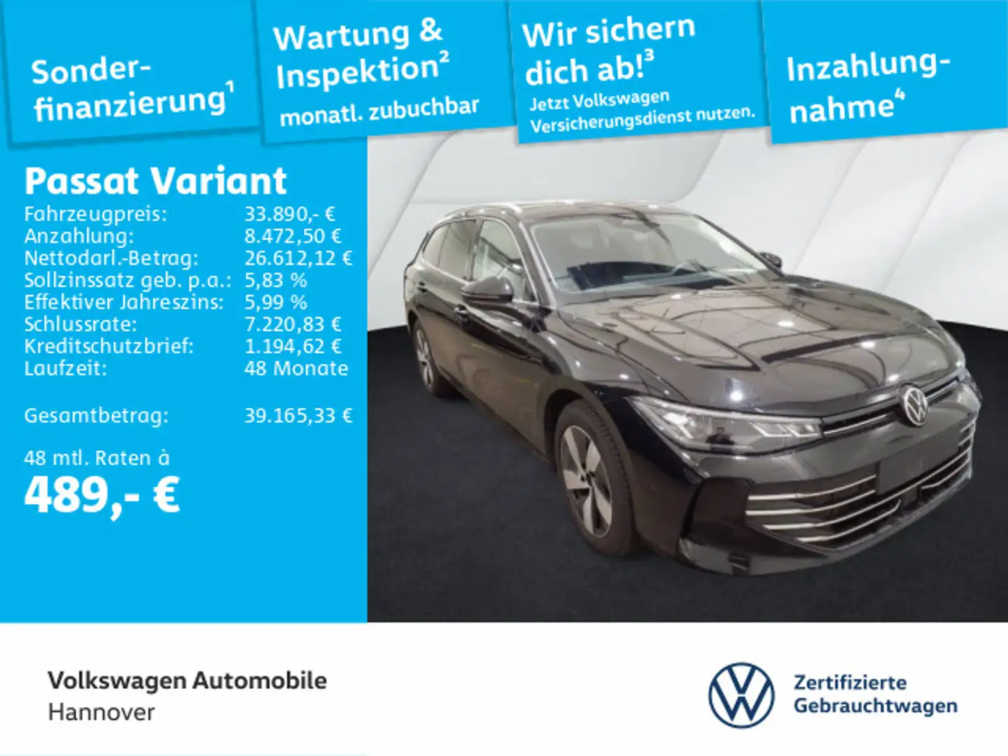 Volkswagen Passat Variant 2.0 TDI DSG Business Navi AHK Kam Schwarz - 1