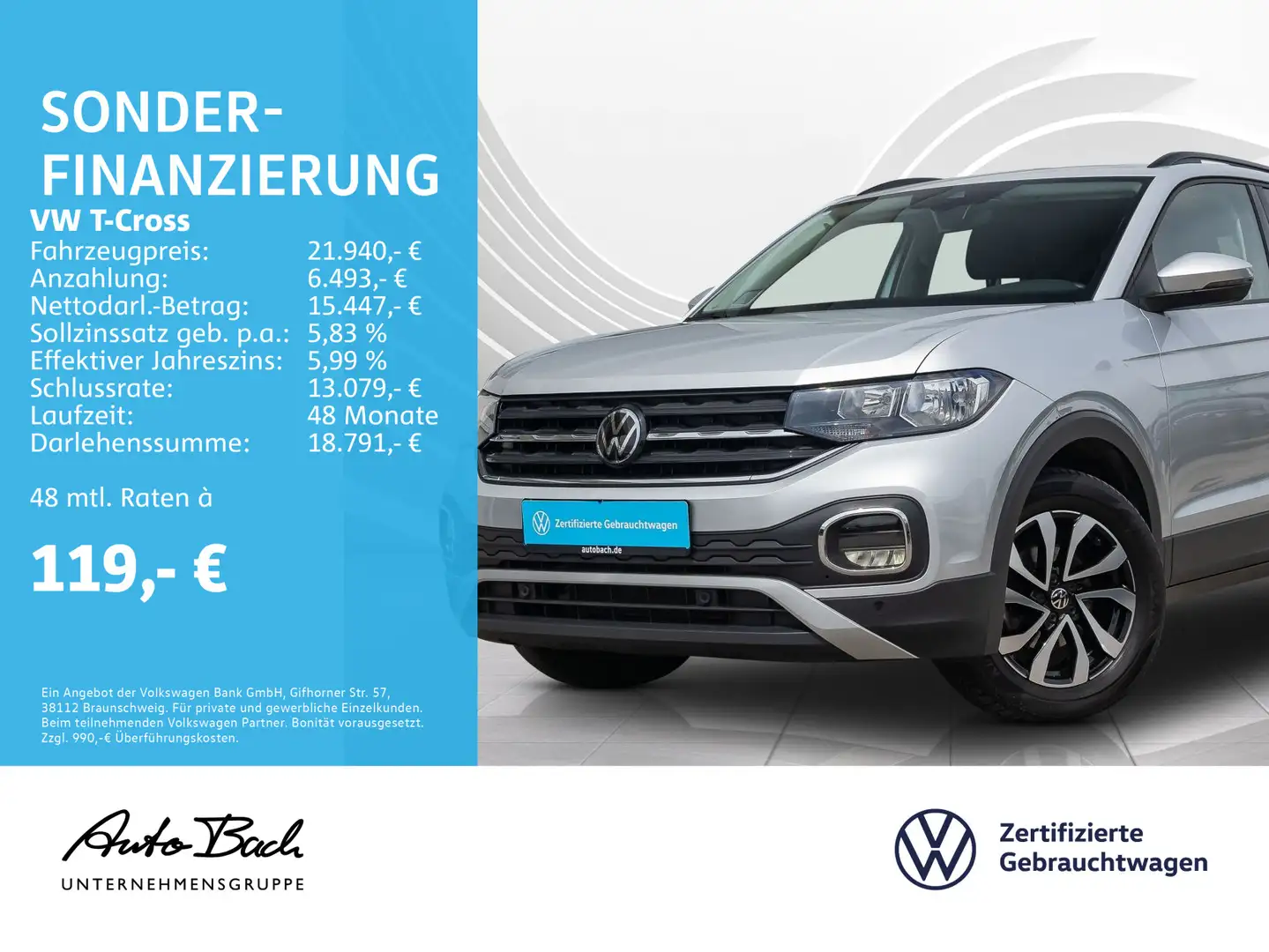 Volkswagen T-Cross 1.0 TSI DSG ACTIVE, Navi, Rückfahrkamera Zilver - 1