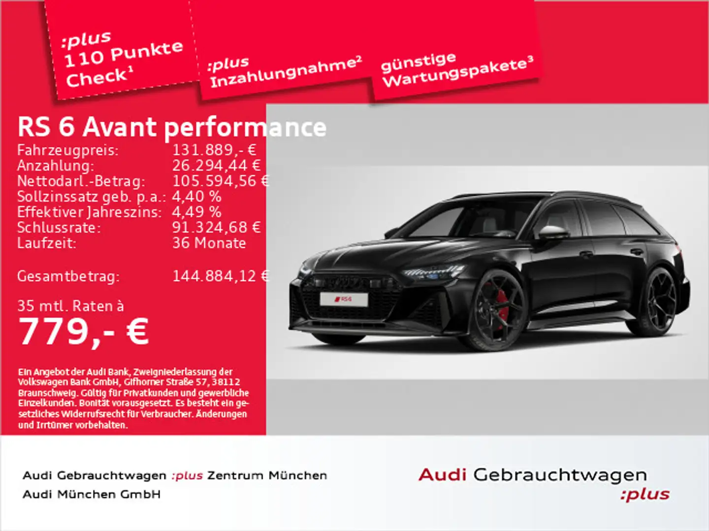 Audi RS6 RS6 Avant performance UPE:187" StdHzg/Pano/Carbo Schwarz - 1