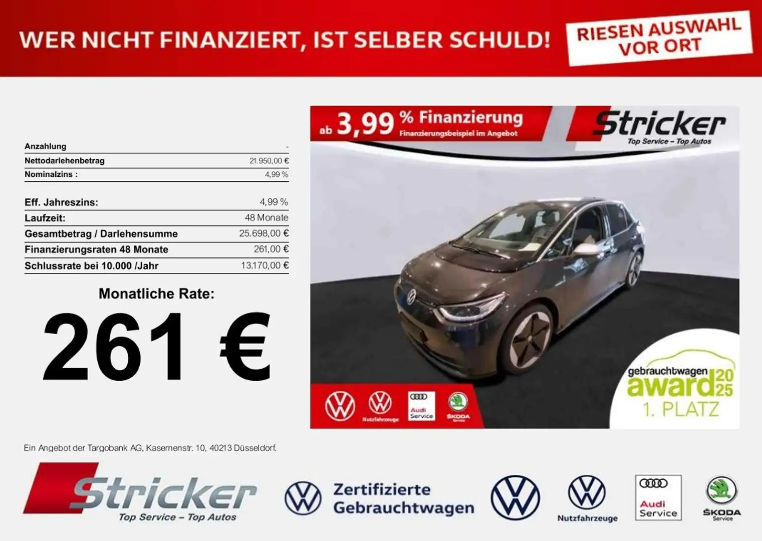 Volkswagen ID.3 1st Max 150/58 261,-ohne Anzahlung ACC Pano HUD Grau - 2