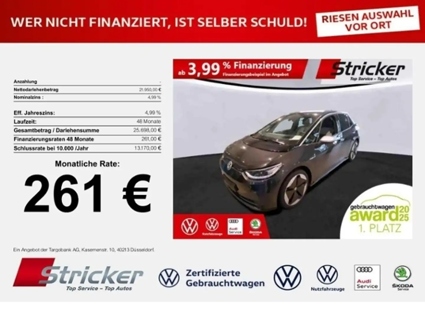 Volkswagen ID.3 1st Max 150/58 261,-ohne Anzahlung ACC Pano HUD Grau - 1