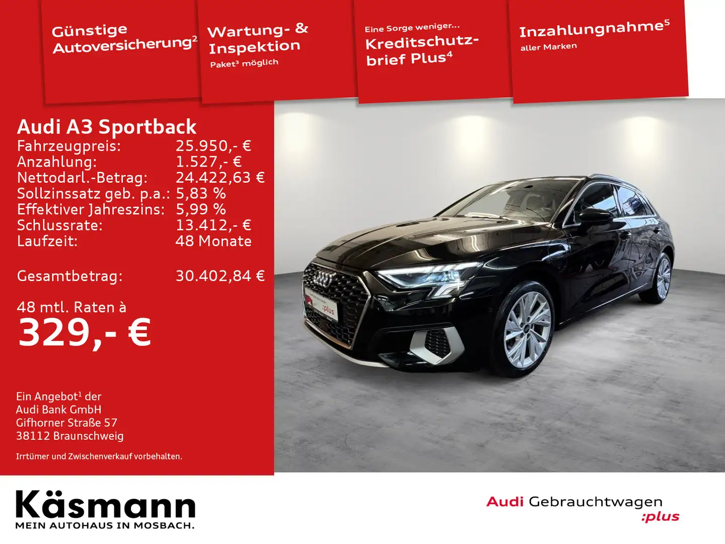 Audi A3 advanced 40TFSIe LED NAV KAM ACC Schwarz - 1