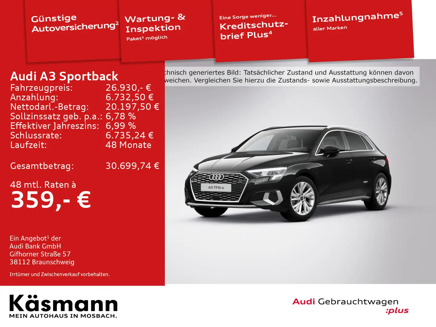 Audi A3 advanced 40TFSIe LED NAV KAM ACC Schwarz - 1