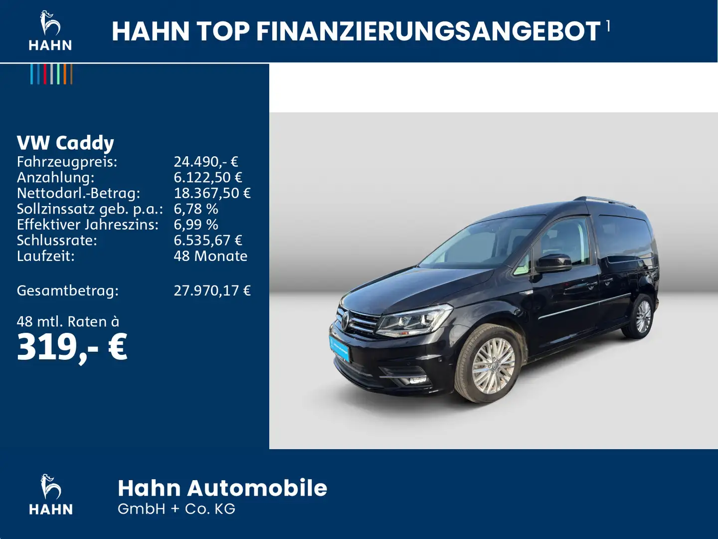 Volkswagen Caddy Highline 2,0TDI NAVI APP AHK PARKLENK EPH Schwarz - 2