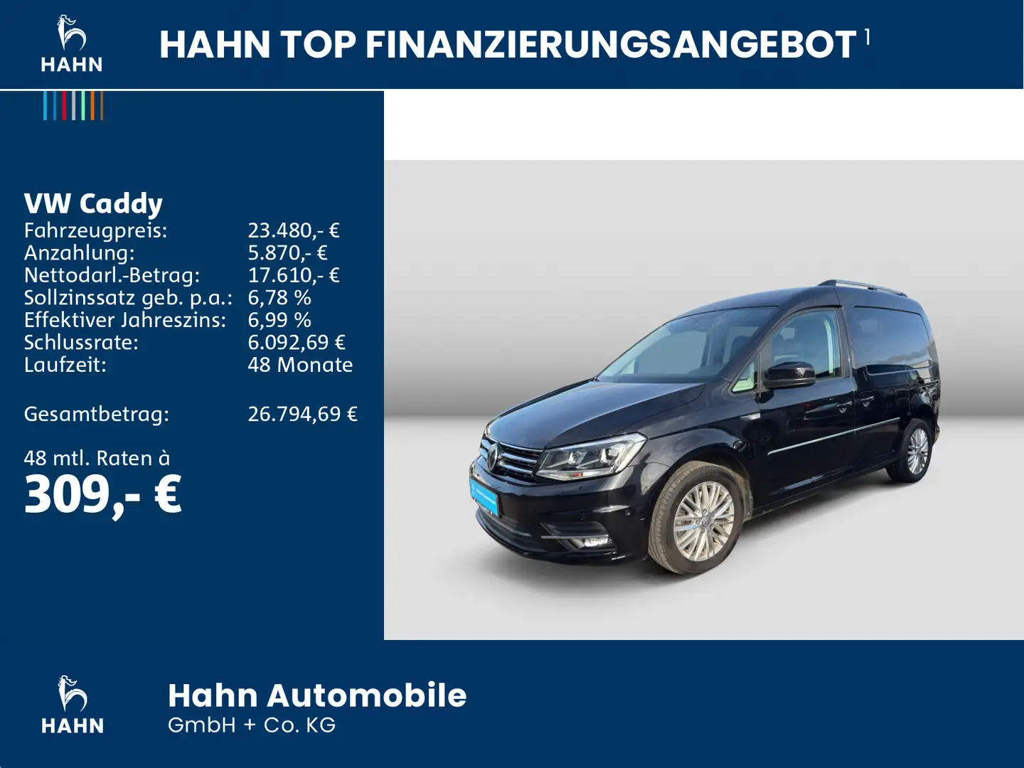 Volkswagen Caddy Highline 2,0TDI NAVI APP AHK PARKLENK EPH Zwart - 2