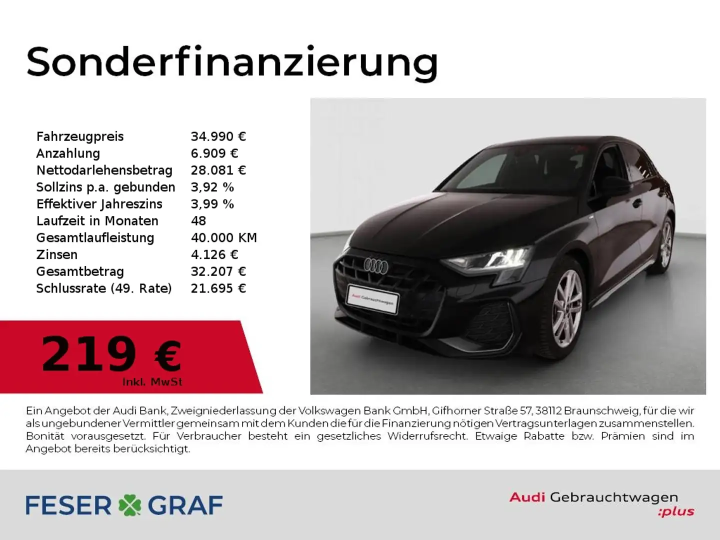 Audi A3 S line 35 TFSI Sonos/Navi/SHZ/Kamera/HUD/ACC Schwarz - 1