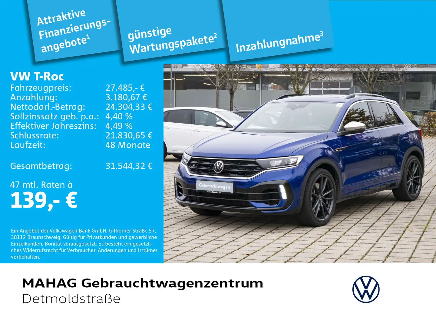 Volkswagen T-Roc T-ROC R  2.0 TSI 4 Mot AHK Leder Pano LED Navi P Blau - 1