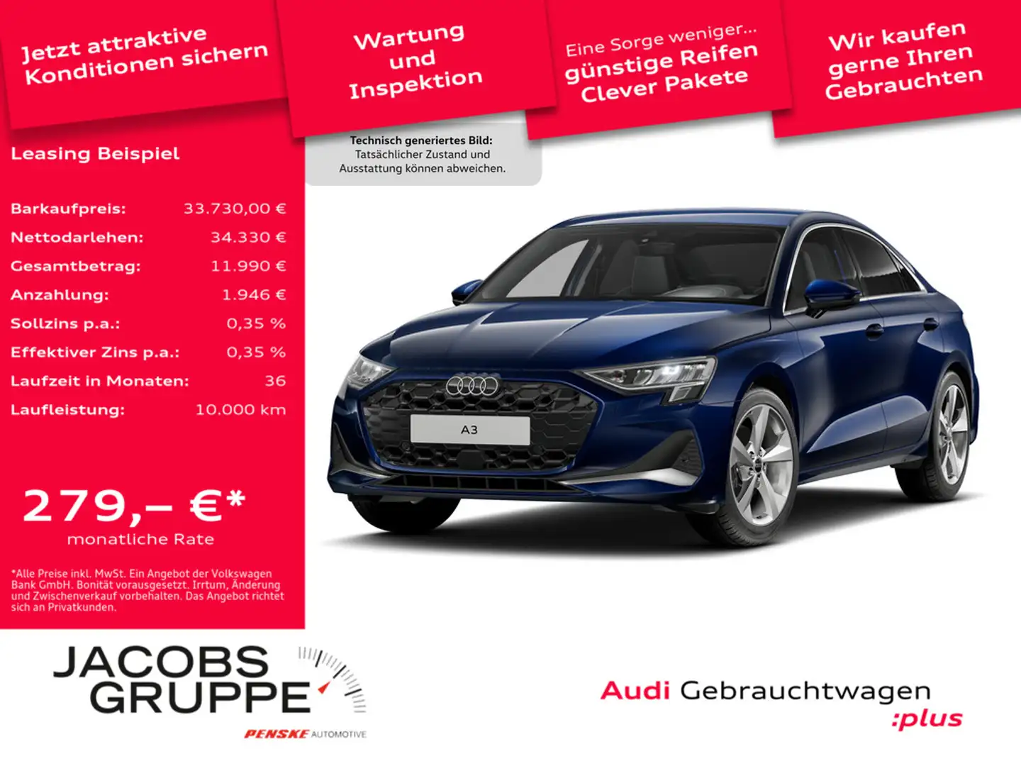 Audi A3 Limousine 35 TFSI S tronic advanced Standh Blau - 1