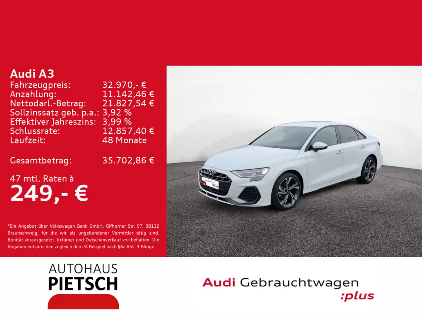 Audi A3 30 TFSI S-line MMI-Plus Business Sp Weiß - 1