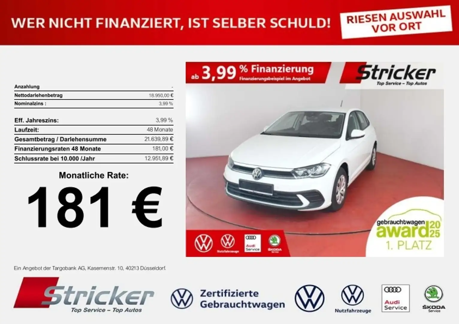 Volkswagen Polo Life 1.0 181,-ohne Anzahlung App-Connect Weiß - 1