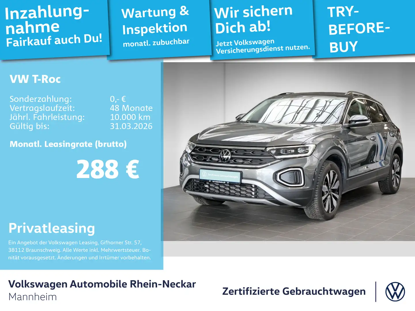 Volkswagen T-Roc 2.0 TDI GOAL DSG Navi AHK Kamera uvm Grau - 1