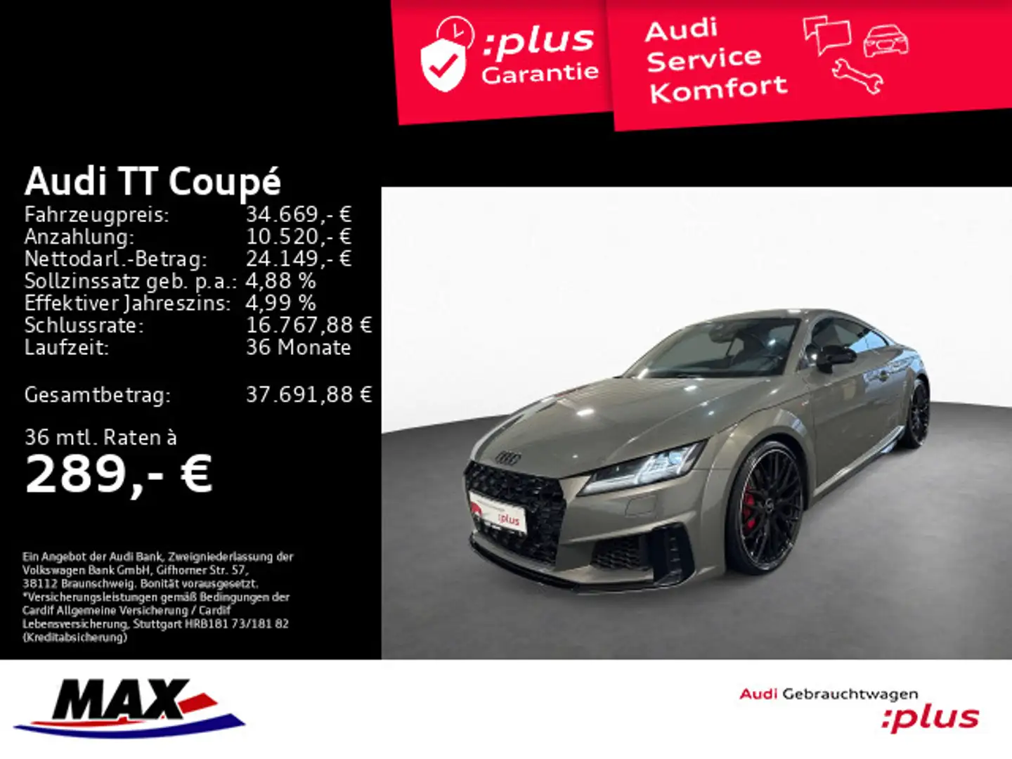 Audi TT 45 TFSI S LINE LED+MMI NAVI+B&O+SHZ+ALU Grau - 1