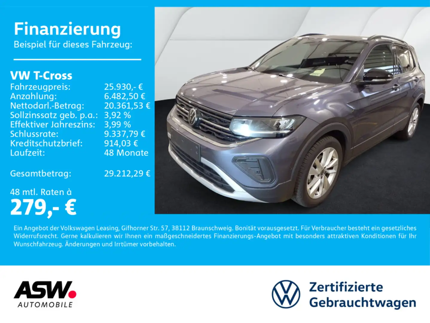 Volkswagen T-Cross Goal 1.0 TSI DSG AHK SHZ Navi ACC Klima Grau - 1