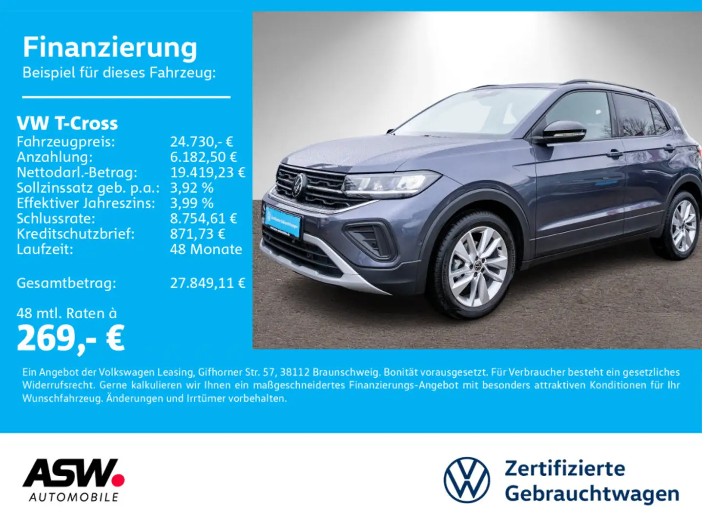 Volkswagen T-Cross Goal 1.0 TSI DSG AHK SHZ Navi ACC Klima Grau - 1