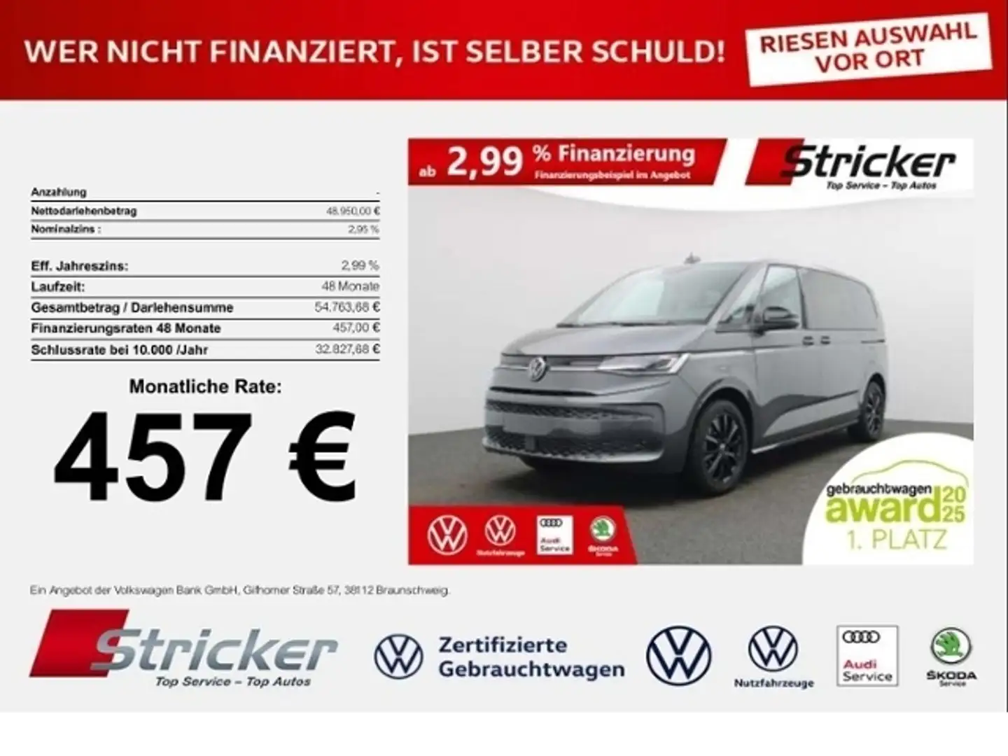 Volkswagen T7 Multivan Life 2.0TDI DSG 457,-ohne Anzahlung AHK Leder Vis Сірий - 1