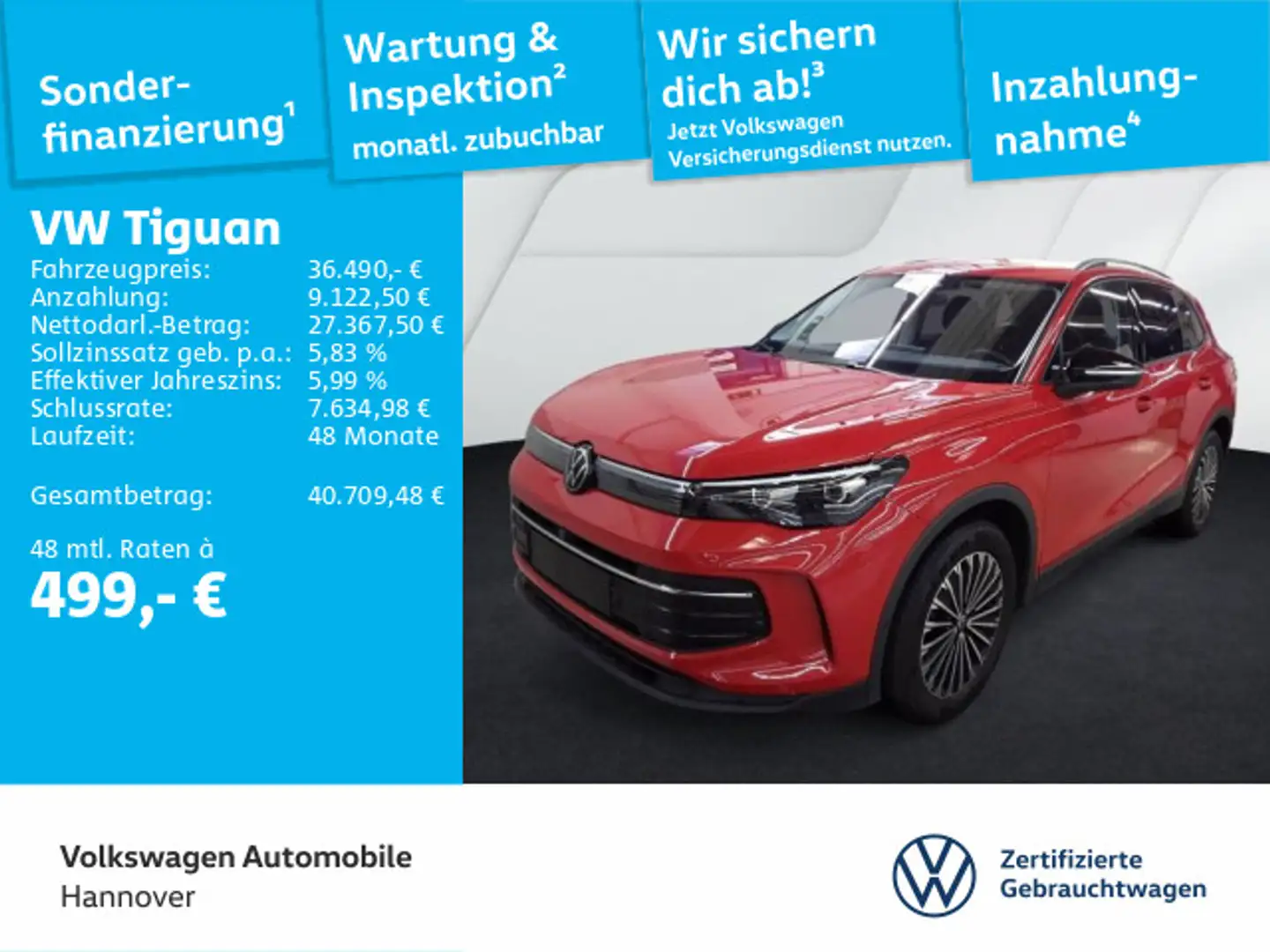 Volkswagen Tiguan 2.0 TDI DSG Goal Navi AHK LED DigCockpit Rot - 1