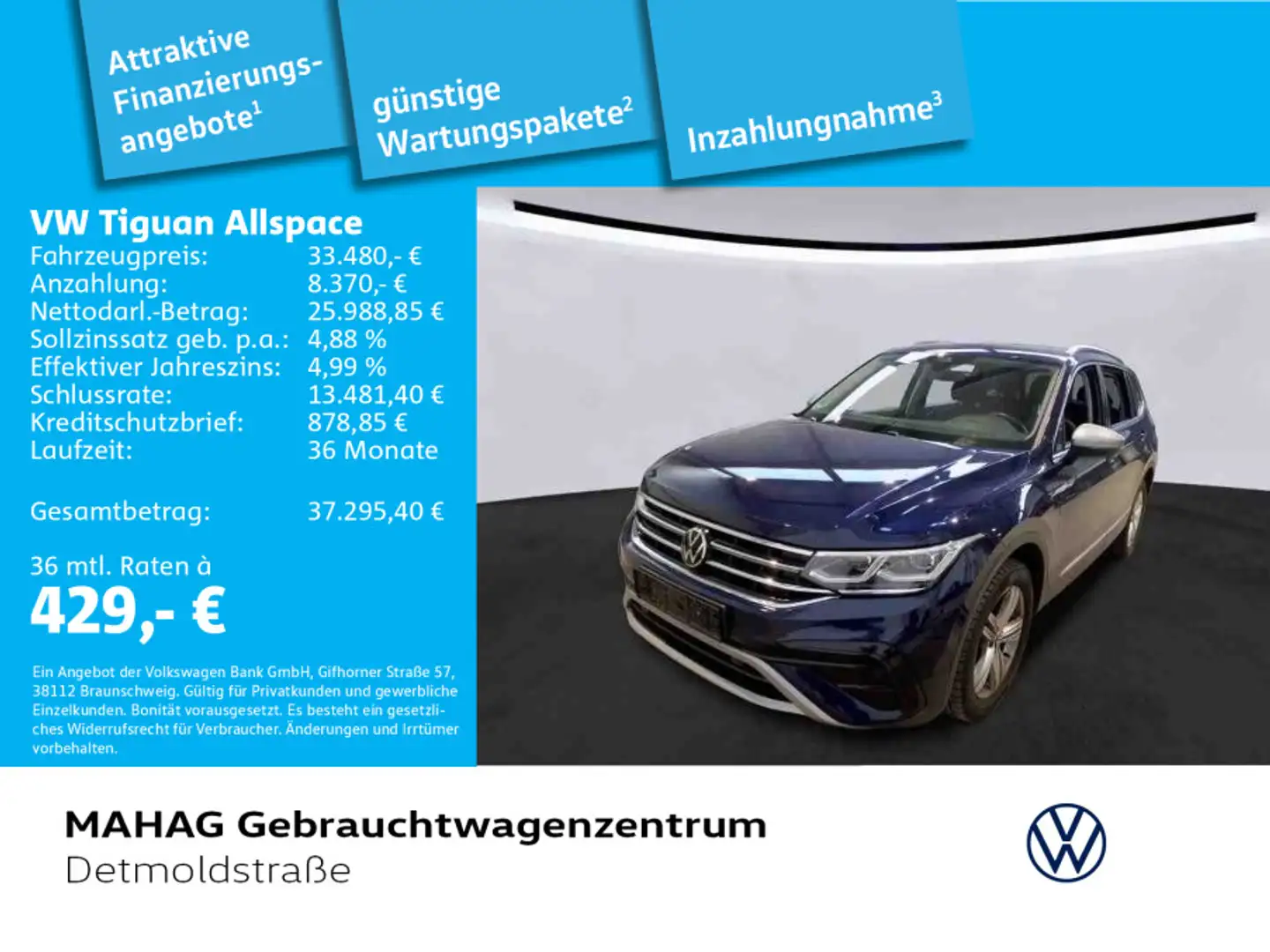 Volkswagen Tiguan Allspace 2.0 TDI 4Mot. Elegance AHK Navi Blau - 1
